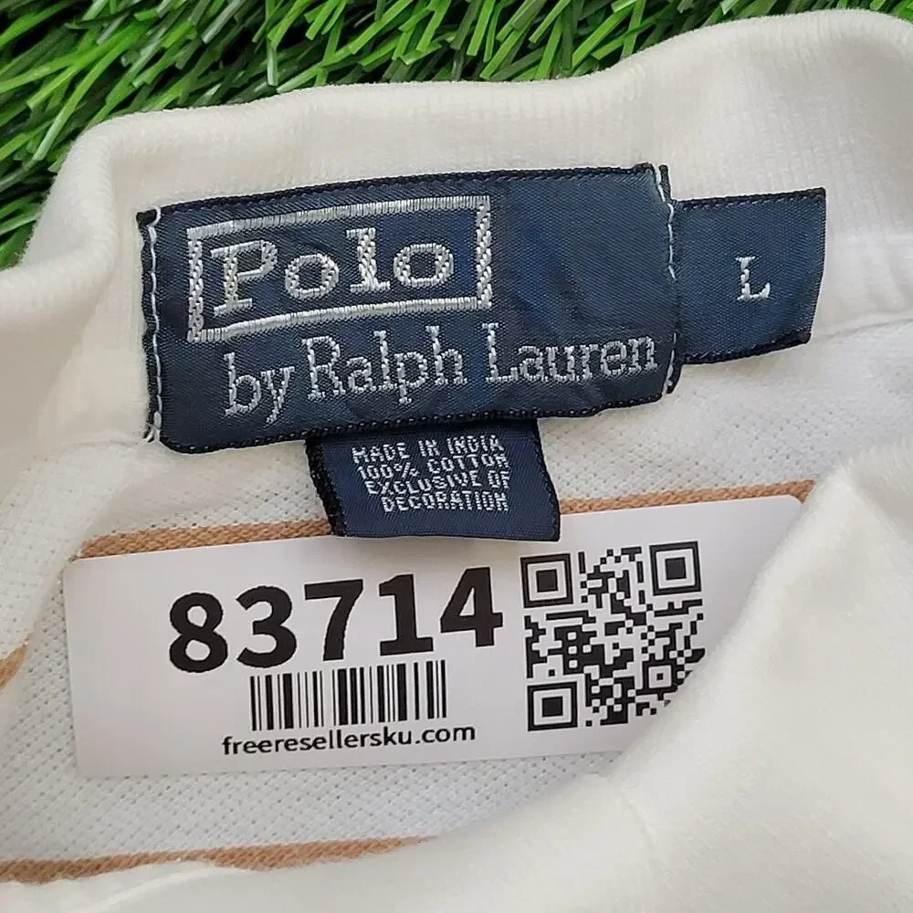 Ralph-Lauren Stripes Polo Shirt M/L 21x27 White Small-Pony